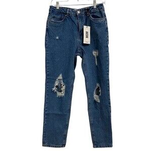 NWT Refuge Relaxed Fit Mom Jeans Women's Size 7 Blue Distressed High Rise Grunge